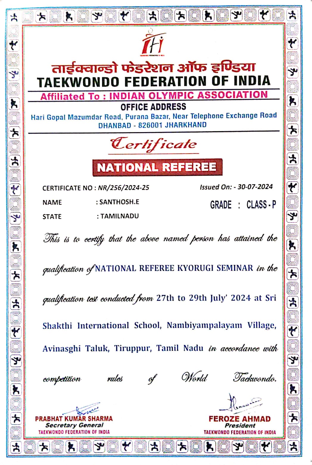 TAEKWONDO FEDERATION OF INDIA AFFILIATED TO:INDIAN OLYMPIC ASOCIATION